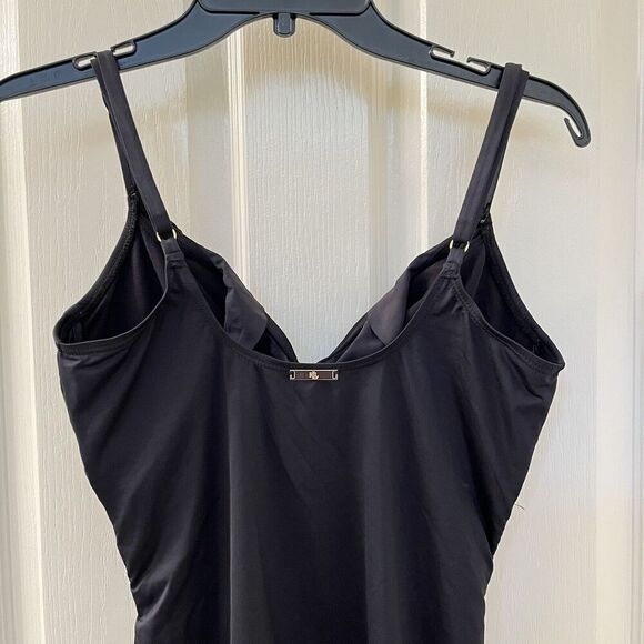 Lauren Ralph Lauren Black Ruffle One-Piece Swimsuit Beach Club Solids Size 14 - Picture 10 of 13